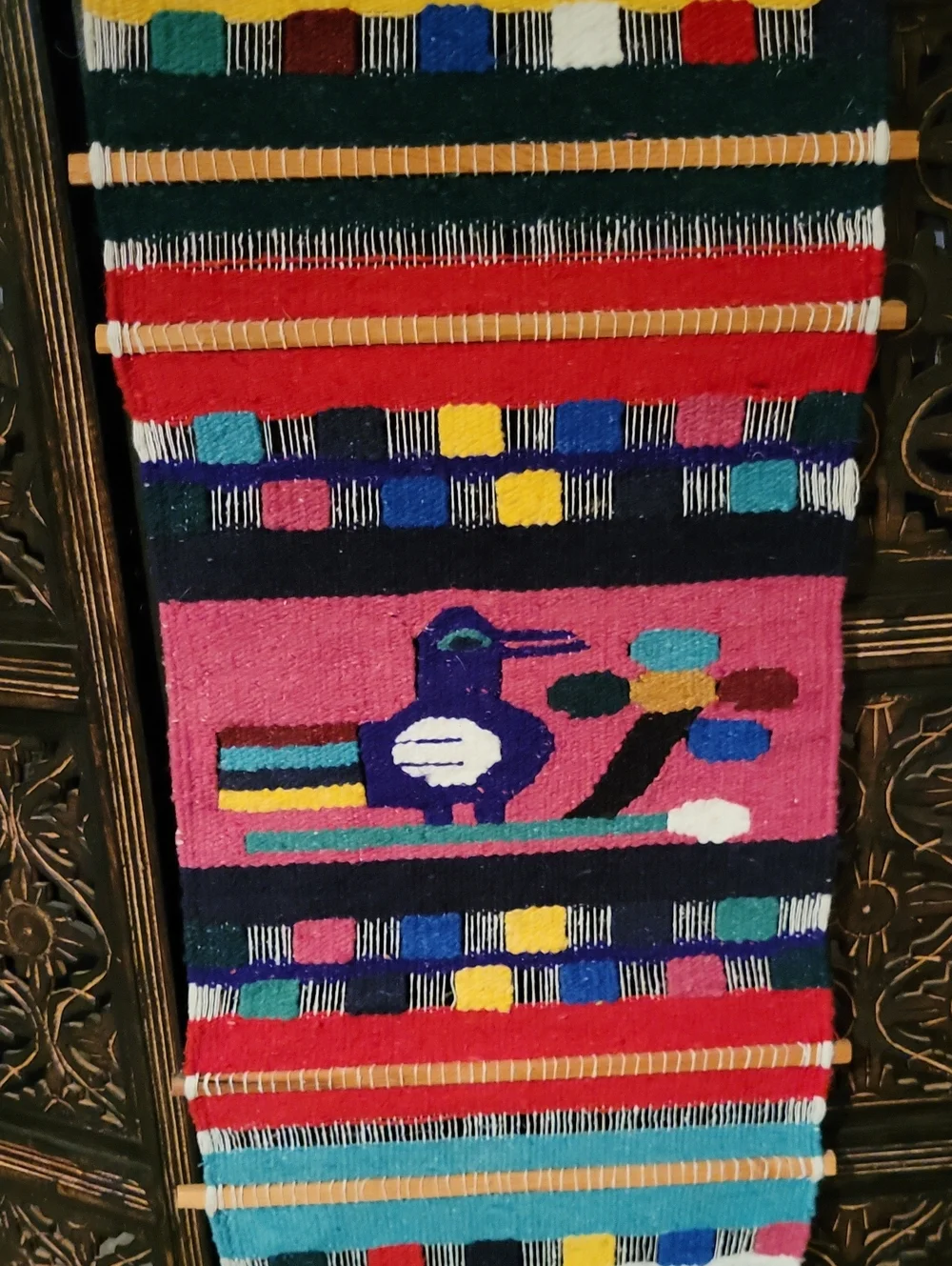 Hand Crafted Blue Pink Multicolor Southwestern Geometric Wall Tapestry
